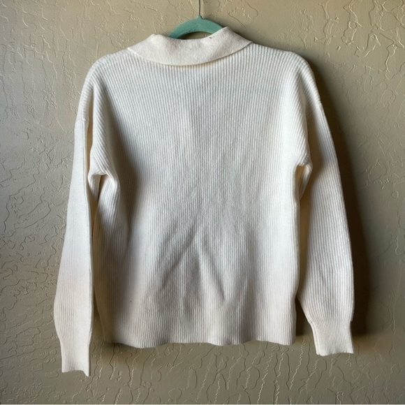 Ann Taylor White Polo Jewel Button Down Sweater - Picture 3 of 8